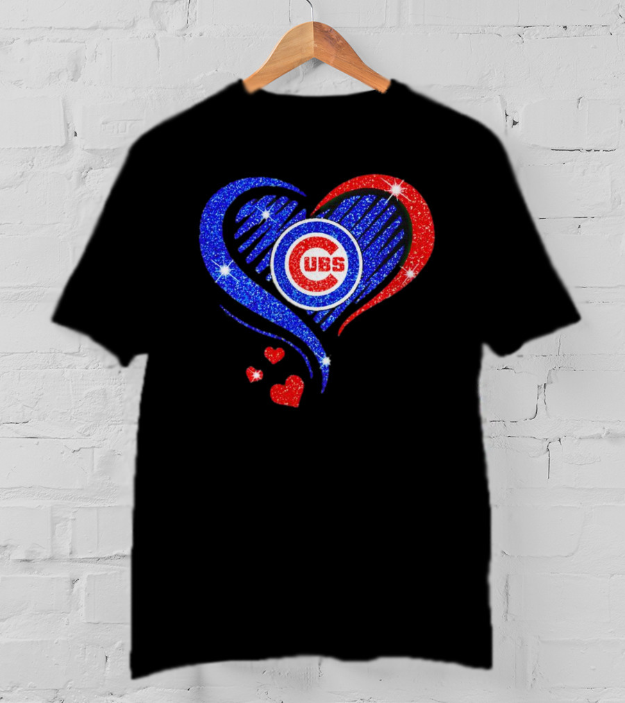 Chicago Cubs Glitter Heart Logo With Red And Blue Diamond T-Shirt
