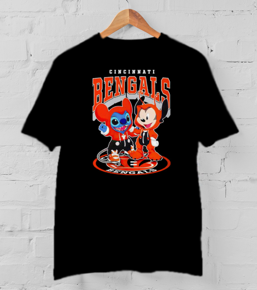 Cincinnati Bengals Mickey And Stitch NFL Collaboration T-Shirt