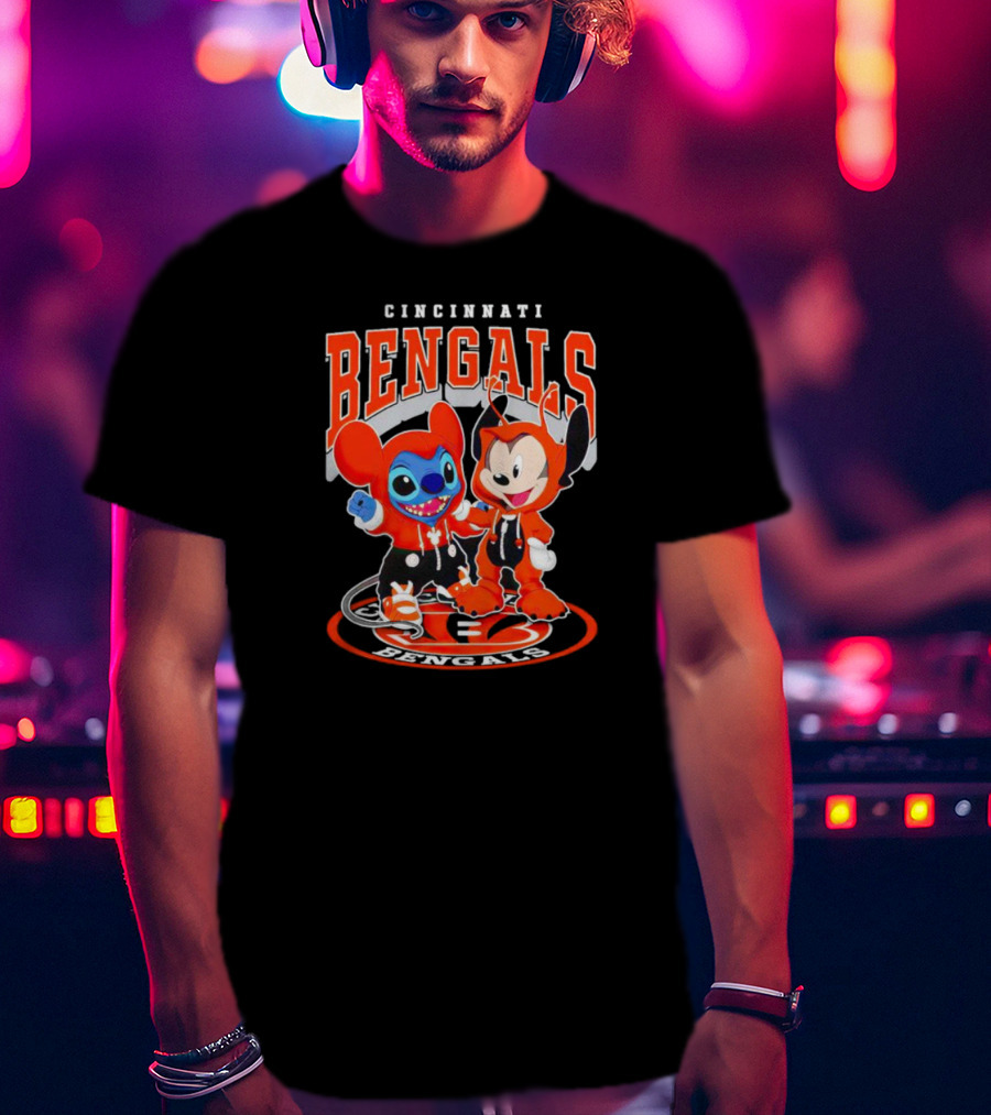 Cincinnati Bengals Mickey And Stitch NFL Collaboration T-Shirt