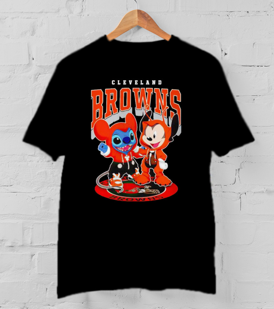 Cleveland Browns Mickey And Stitch Character Hoodie Fan T-Shirt
