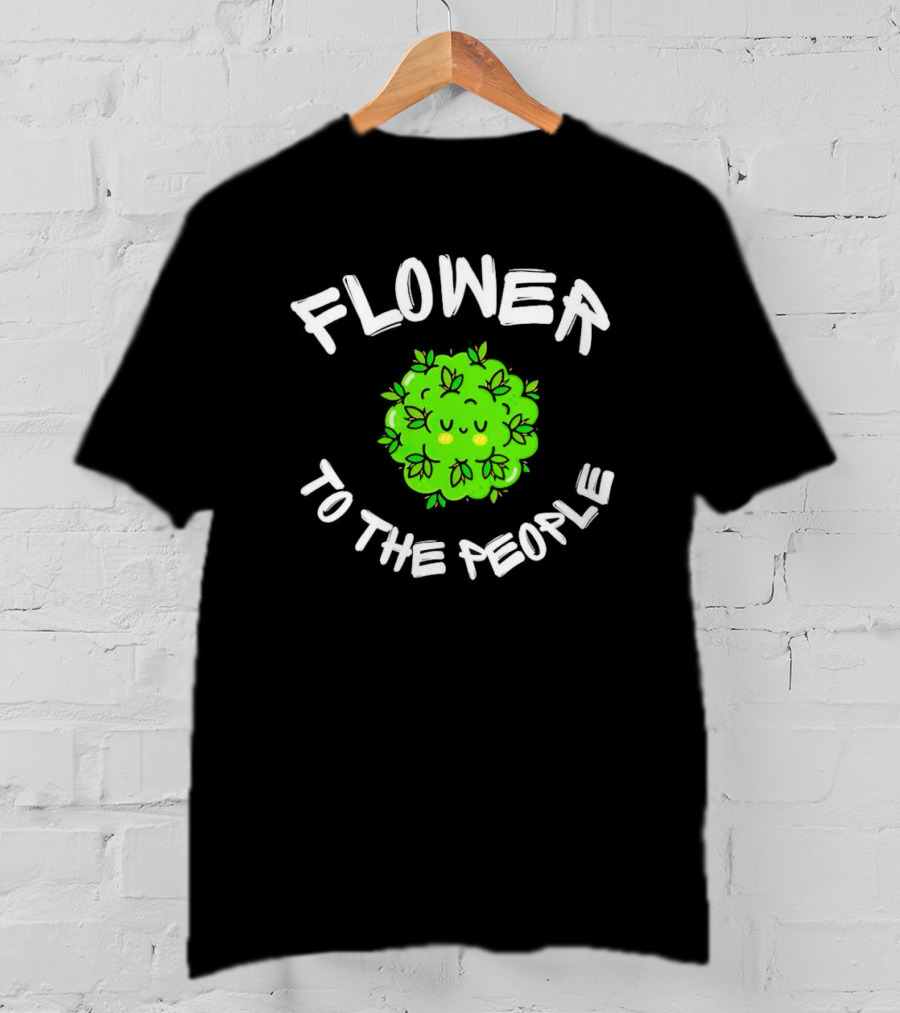 FLOWER TO THE PEOPLE Cute Green Plant With Smiling Face And Leafy Hair T-Shirt