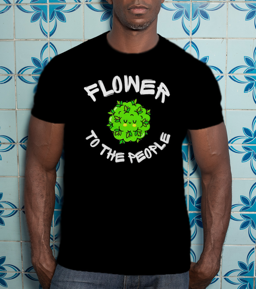 FLOWER TO THE PEOPLE Cute Green Plant With Smiling Face And Leafy Hair T-Shirt