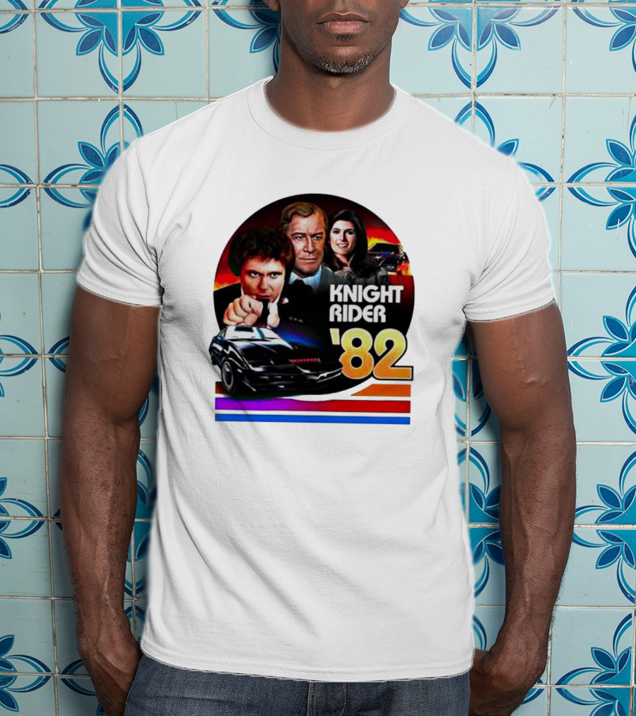 Knight Rider ’82 Retro Cast And Car Montage T-Shirt