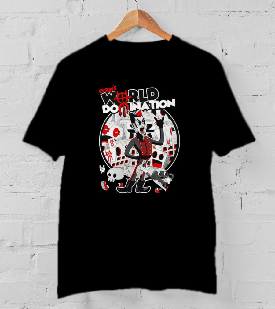 Ryzin's World Domination Cartoon Character Red And Black Motif T-Shirt