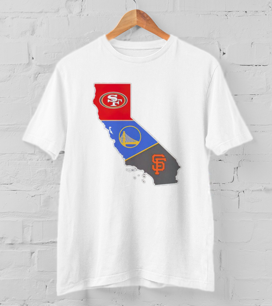 San Francisco 49ers Warriors Giants California Map T-Shirt