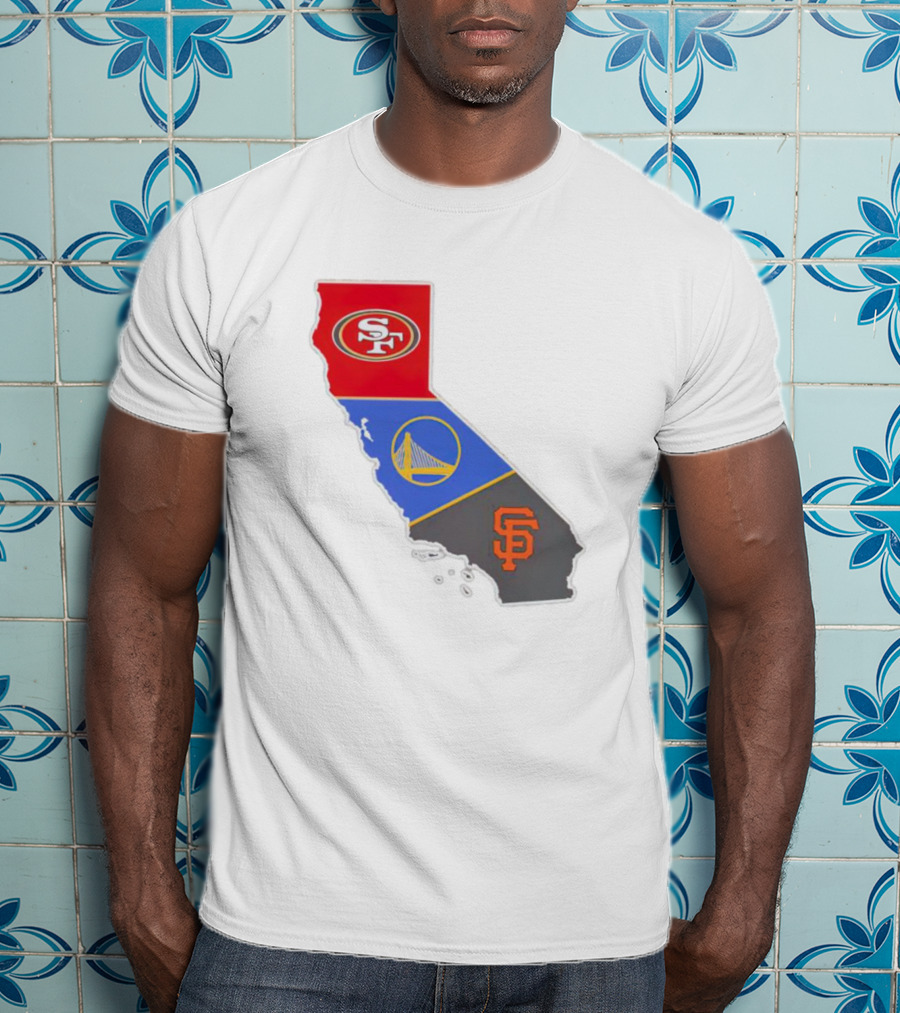 San Francisco 49ers Warriors Giants California Map T-Shirt