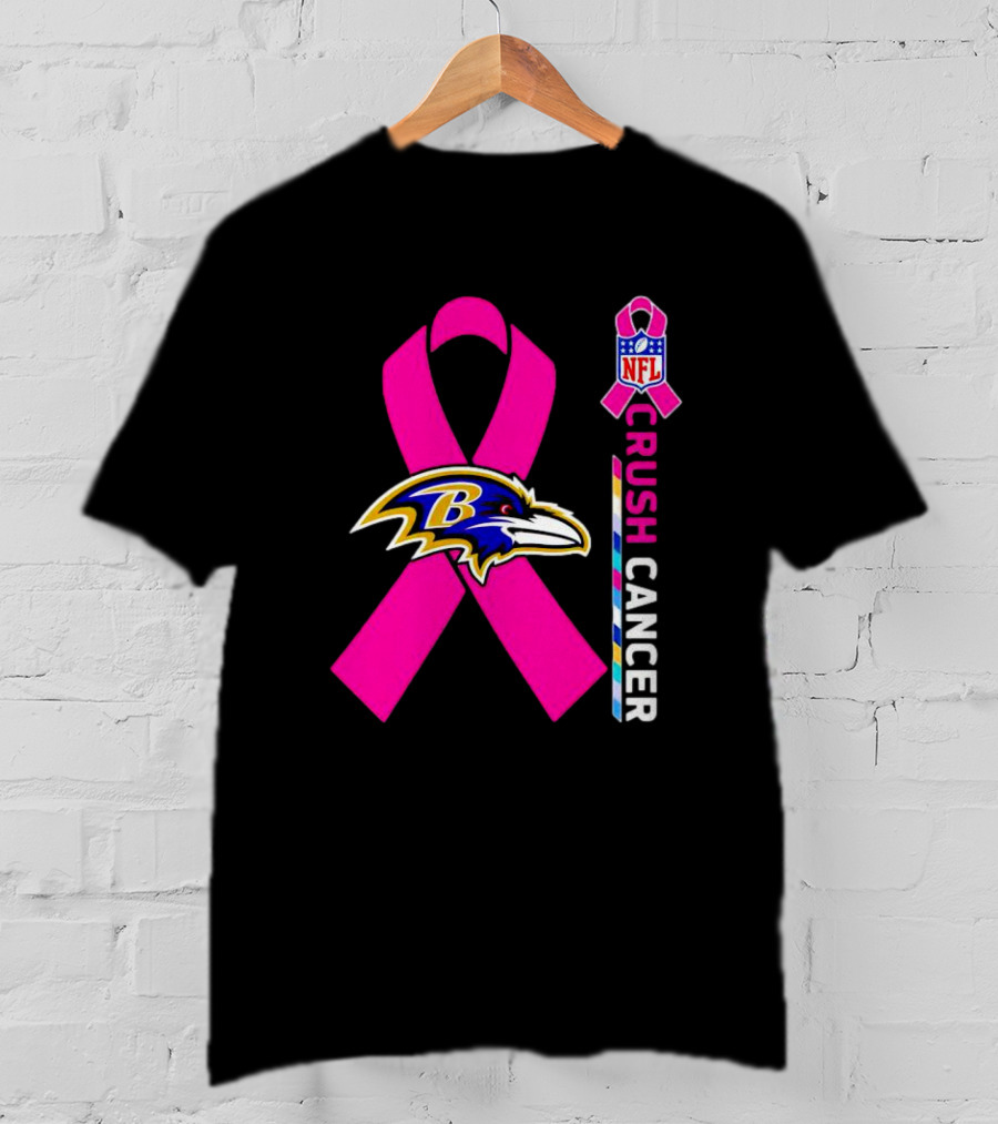 Baltimore Ravens NFL Crush Cancer Pink Ribbon T-Shirt