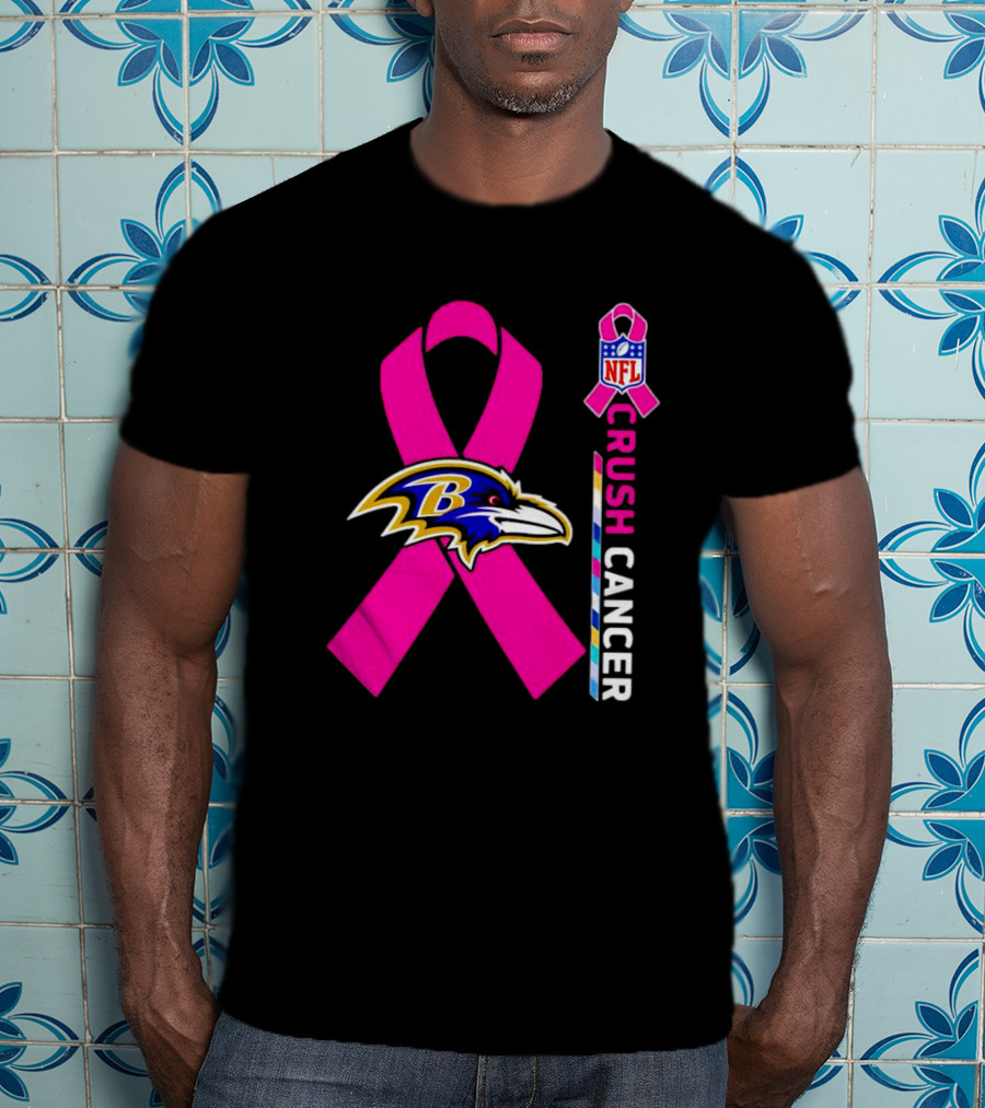 Baltimore Ravens NFL Crush Cancer Pink Ribbon T-Shirt