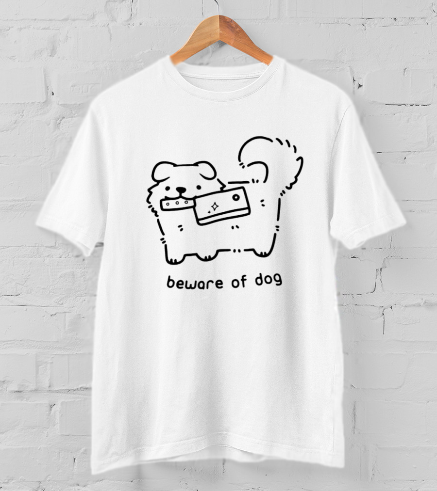 Beware Of Dog Cute Puppy Holding Chew Toy T-Shirt