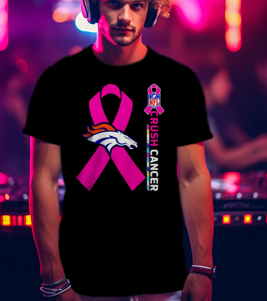 Denver Broncos NFL Pink Ribbon Crush Cancer Campaign T-Shirt
