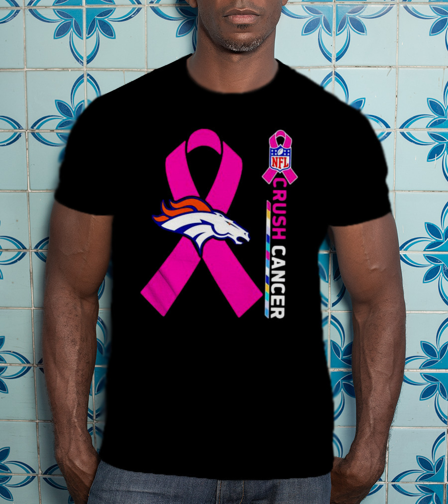 Denver Broncos NFL Pink Ribbon Crush Cancer Campaign T-Shirt