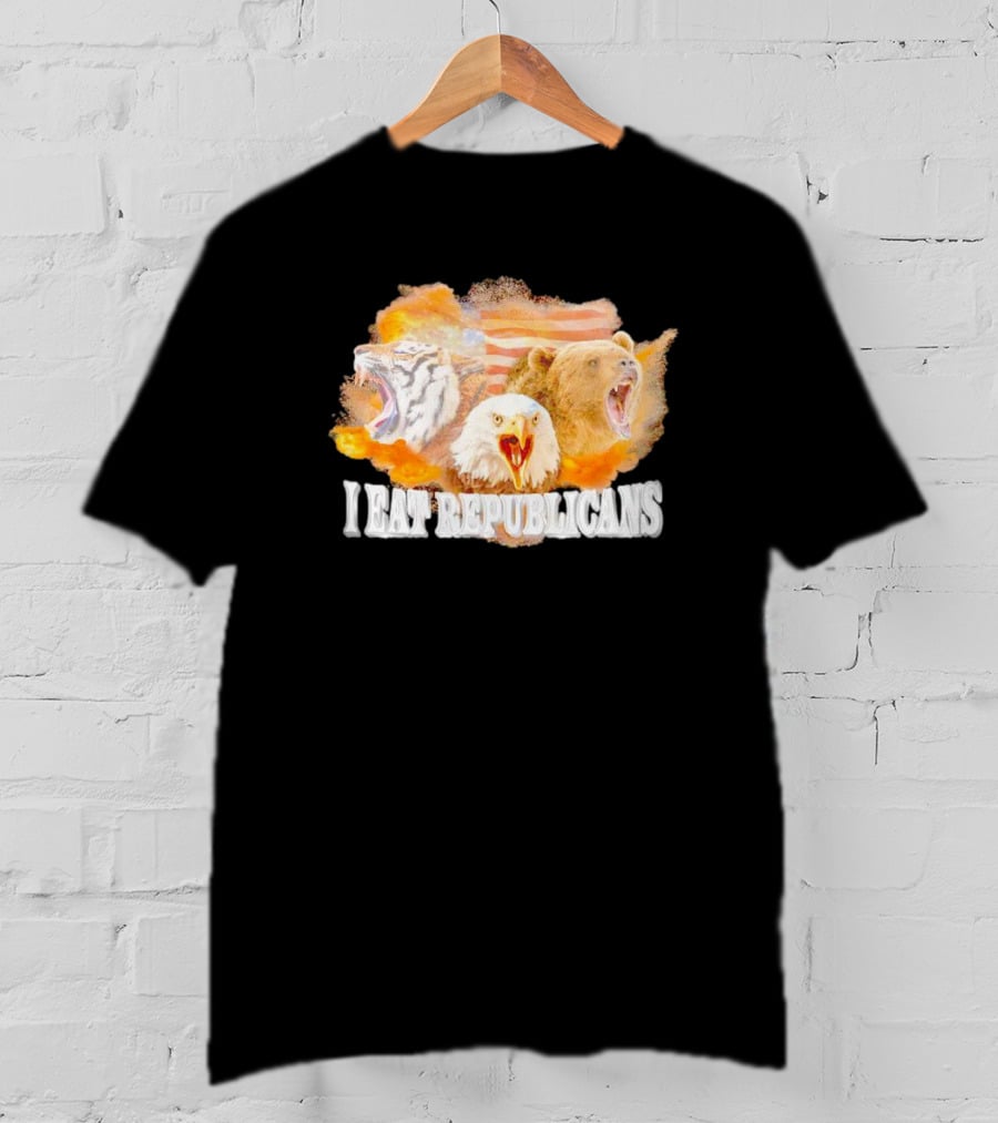 I Eat Republicans Tiger Eagle Bear American Flag T-Shirt