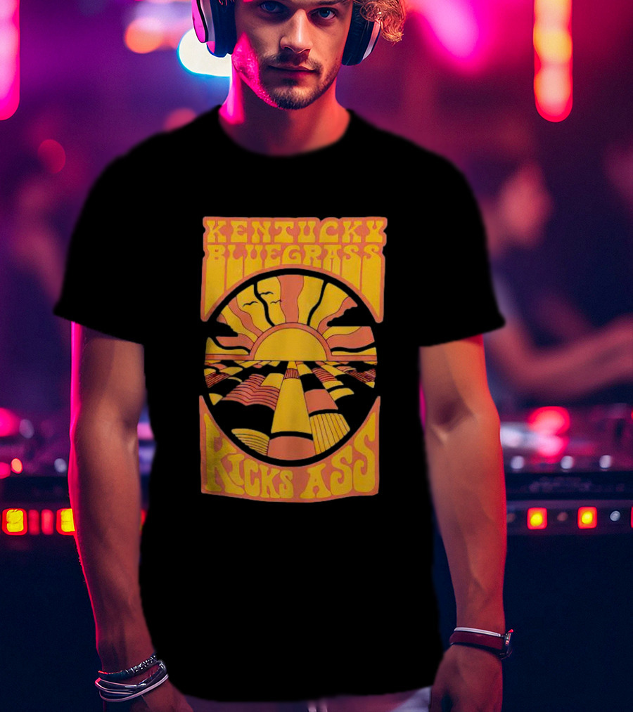 Kentucky Bluegrass Kicks Ass Retro Sunset Fields T-Shirt
