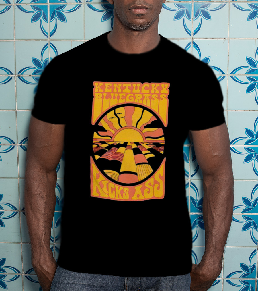 Kentucky Bluegrass Kicks Ass Retro Sunset Fields T-Shirt