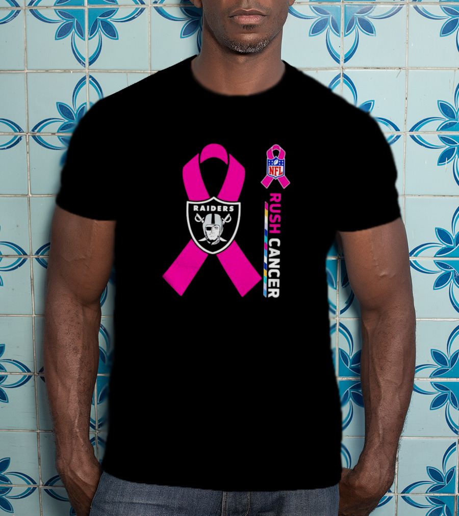 Las Vegas Raiders NFL Rush Cancer Pink Ribbon Awareness Promo T-Shirt