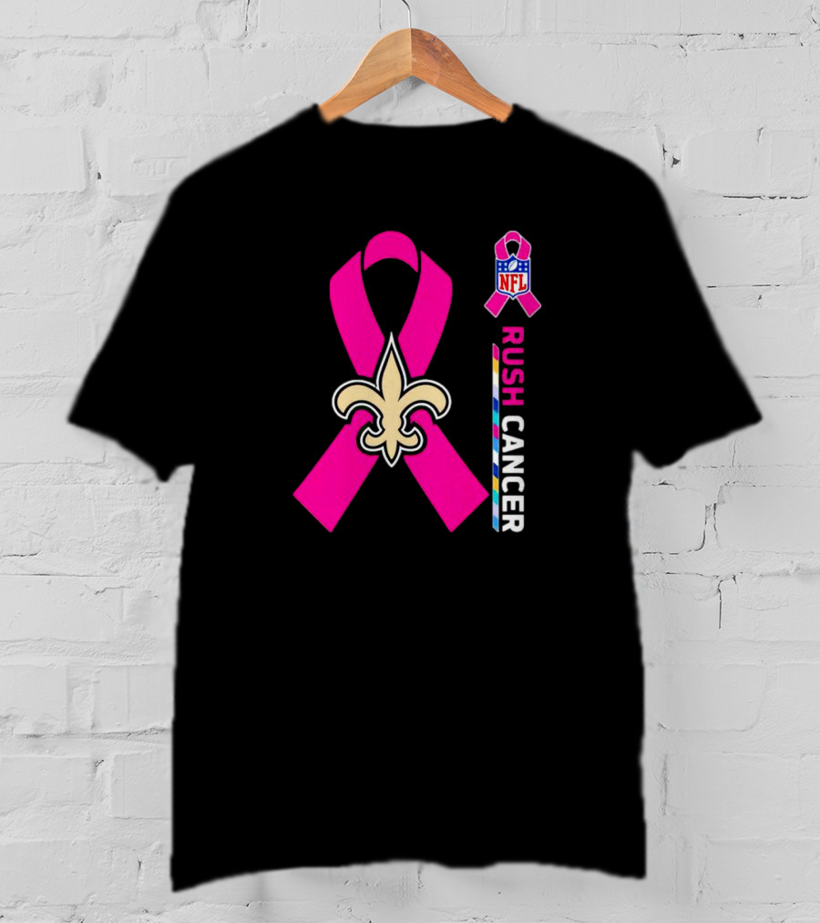New Orleans Saints NFL Rush Cancer Awareness Pink Ribbon Fleur-de-lis T-Shirt