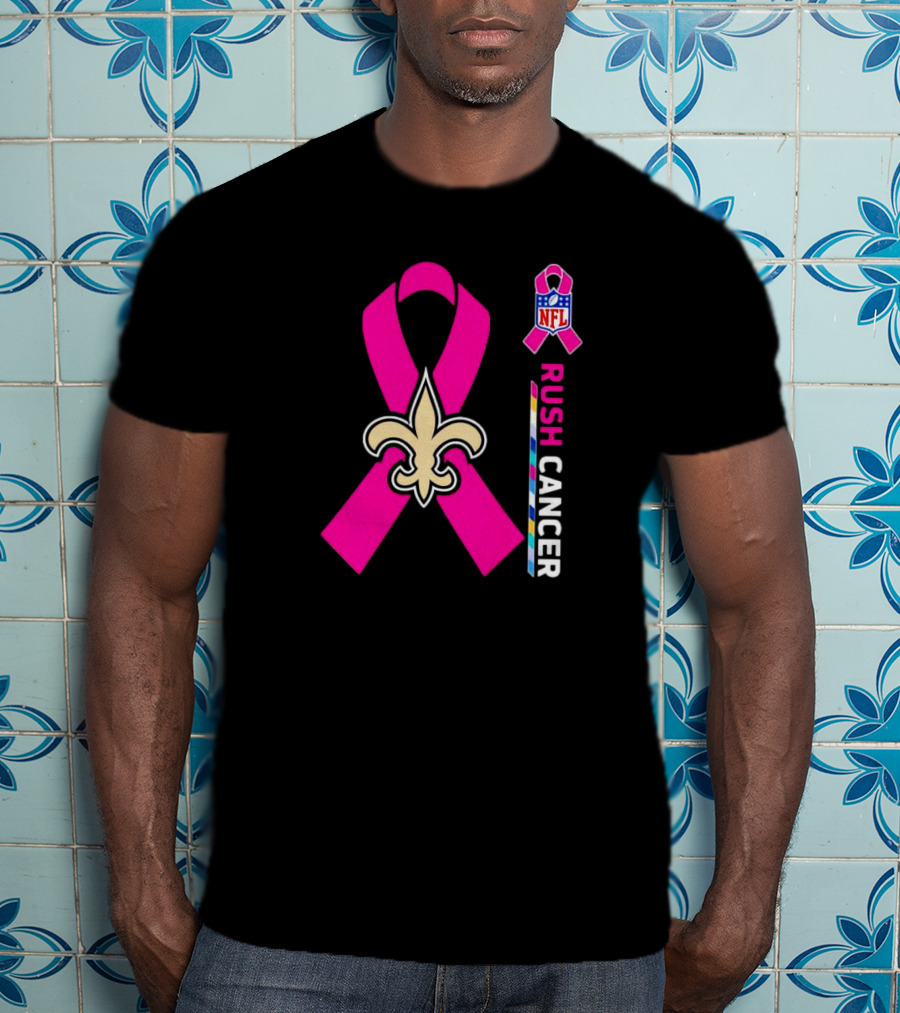 New Orleans Saints NFL Rush Cancer Awareness Pink Ribbon Fleur-de-lis T-Shirt