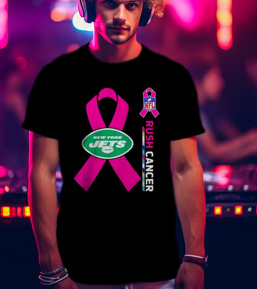 New York Jets NFL Rush Cancer Pink T-Shirt