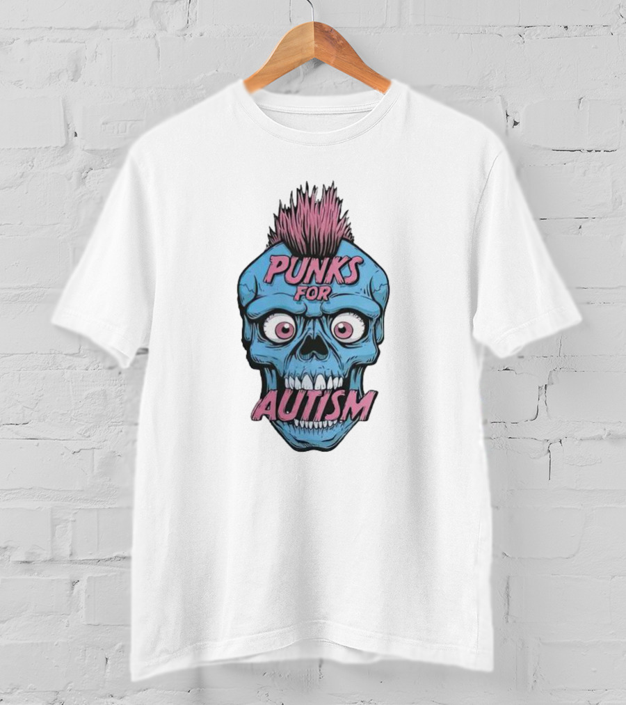 Punks For Autism Skull Blue Face Pink Hair T-Shirt