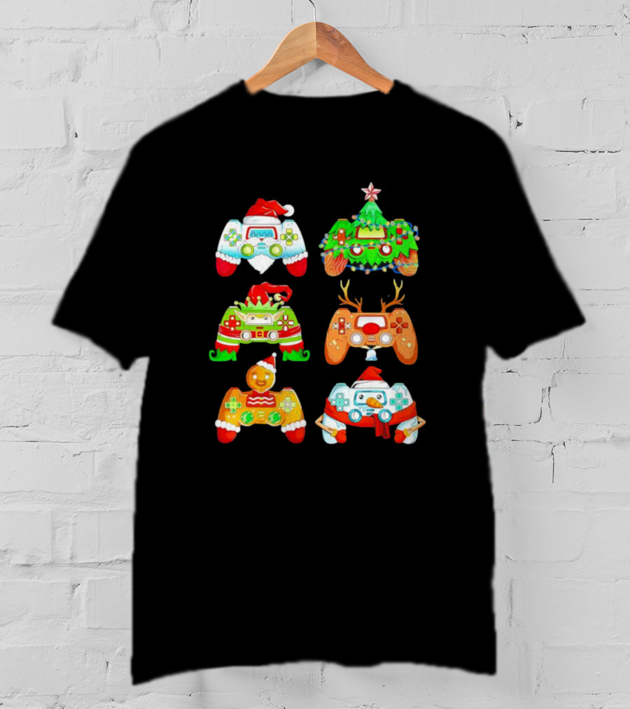 Christmas Santa Elf Snowman Reindeer Gaming Controllers Holiday T-Shirt