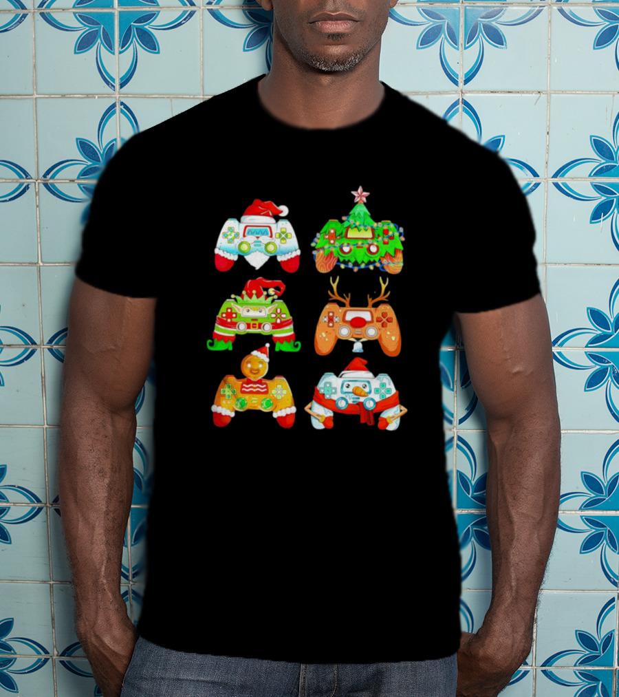 Christmas Santa Elf Snowman Reindeer Gaming Controllers Holiday T-Shirt