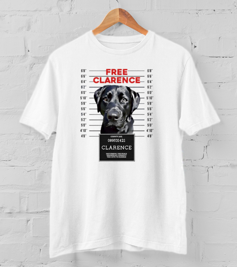 Jimmy And Clarence Free Clarence Mugshot Dog Lineup T-Shirt