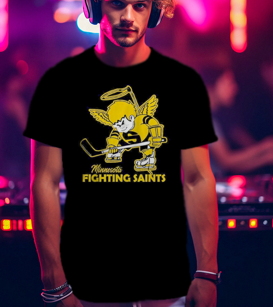 Minnesota Fighting Saints Hockey Mascot Vintage T-Shirt