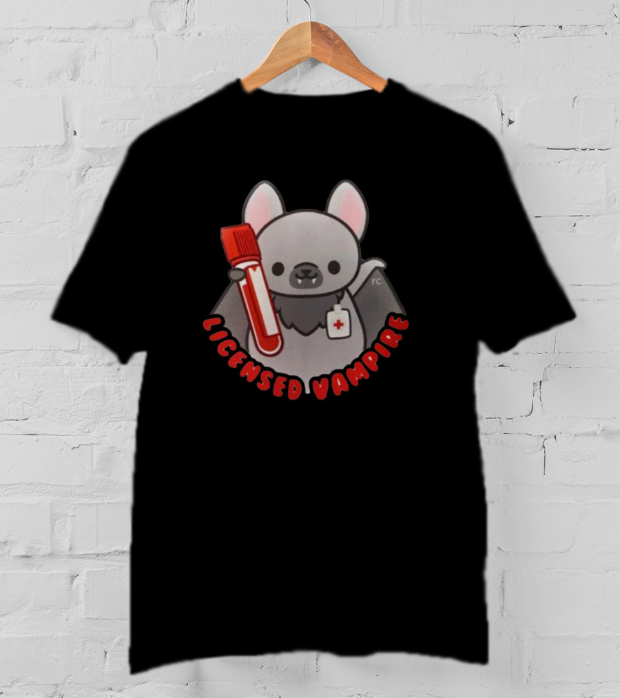 Licensed Vampire Bat Holding Blood Sample Tube T-Shirt