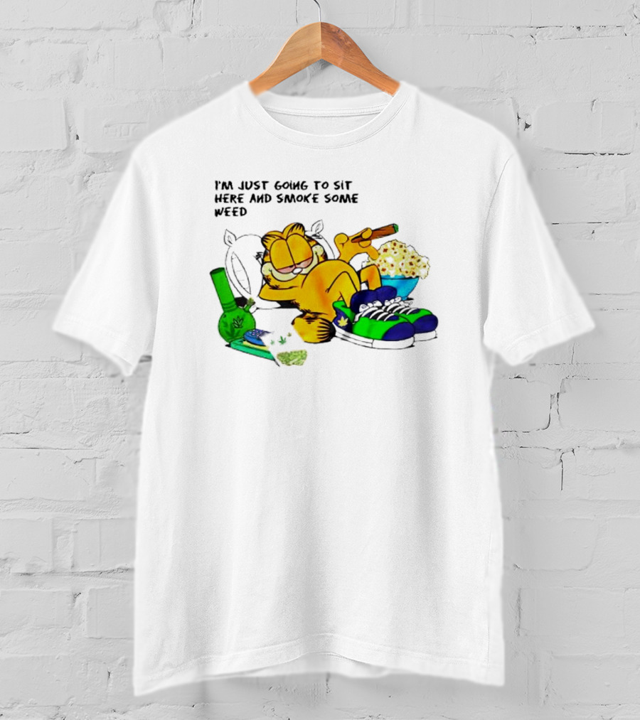 Garfield Smoking Weed Relaxing With Snacks And Bong T-Shirt