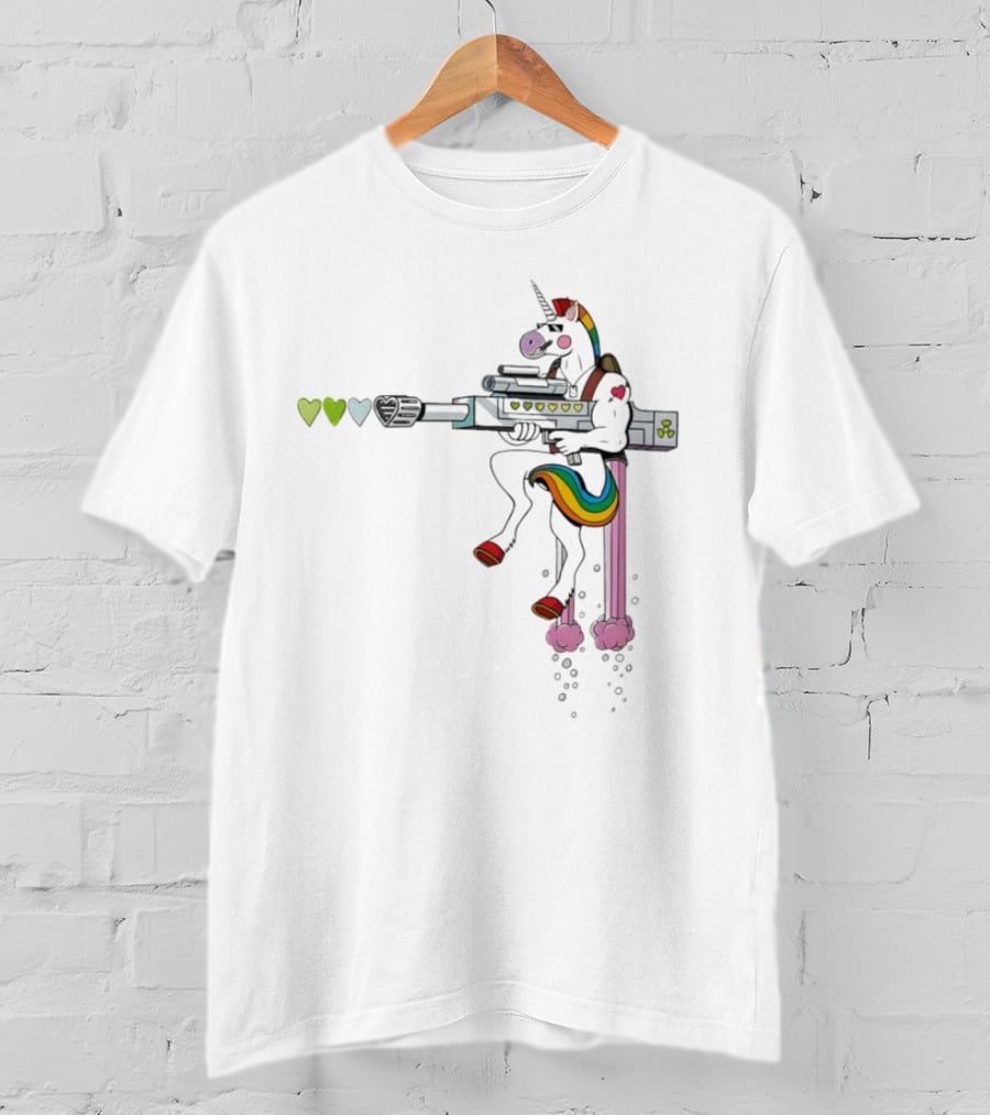 Unicorn Sniper With Rainbow Mane And Sniper Rifle T-Shirt