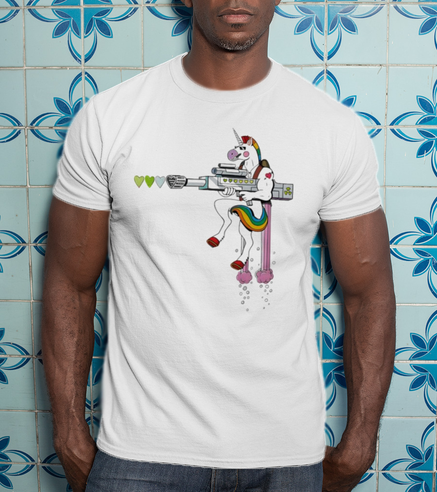 Unicorn Sniper With Rainbow Mane And Sniper Rifle T-Shirt