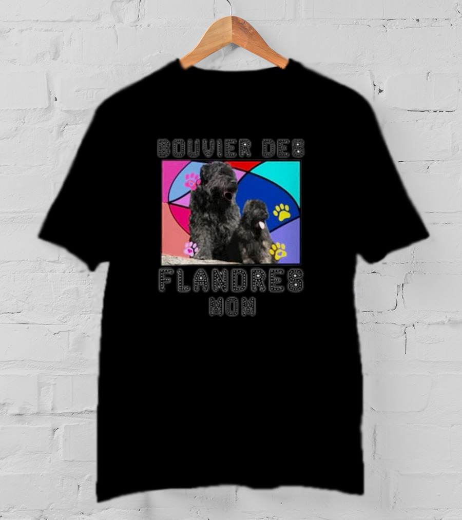 Bouvier Des Flandres Mom Colorful Paw Print Background T-Shirt