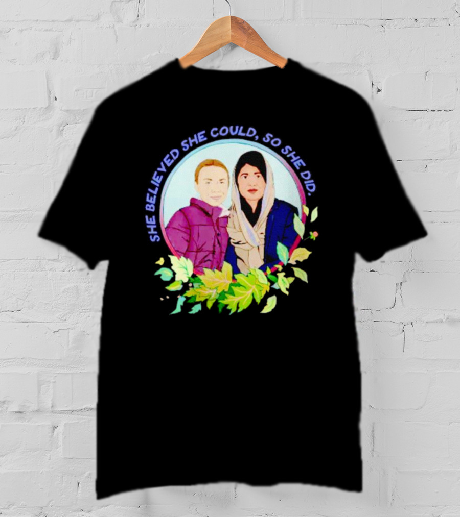 She Believed She Could So She Did Malala Yousafzai In Portrait With Flowers T-Shirt