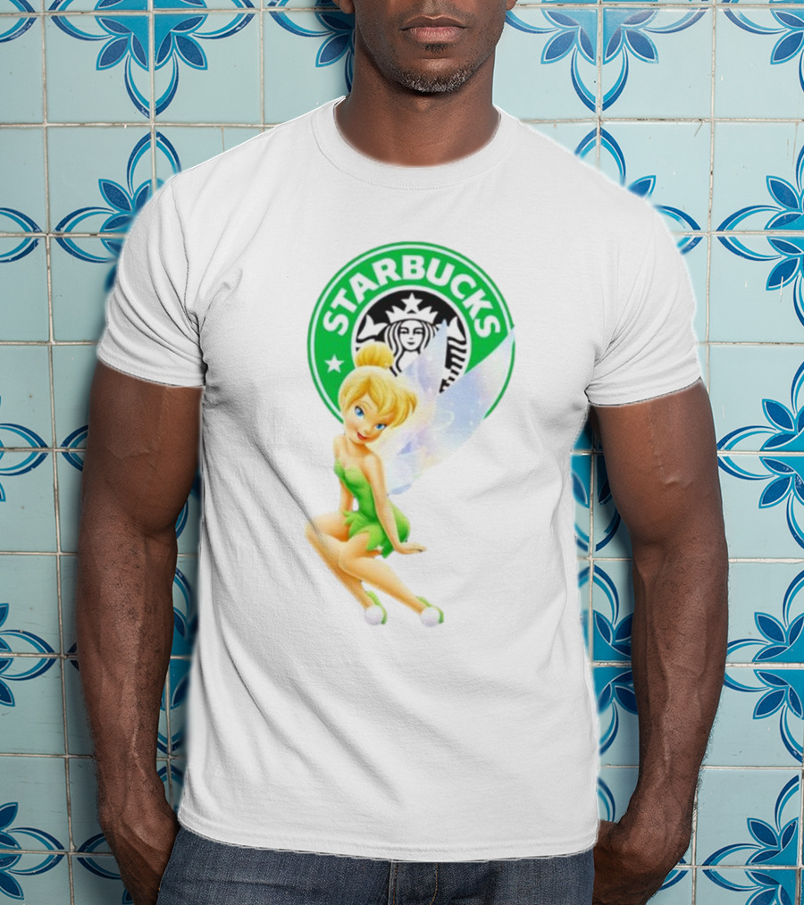 Starbucks Coffee Logo Featuring Tinker Bell Character T-Shirt