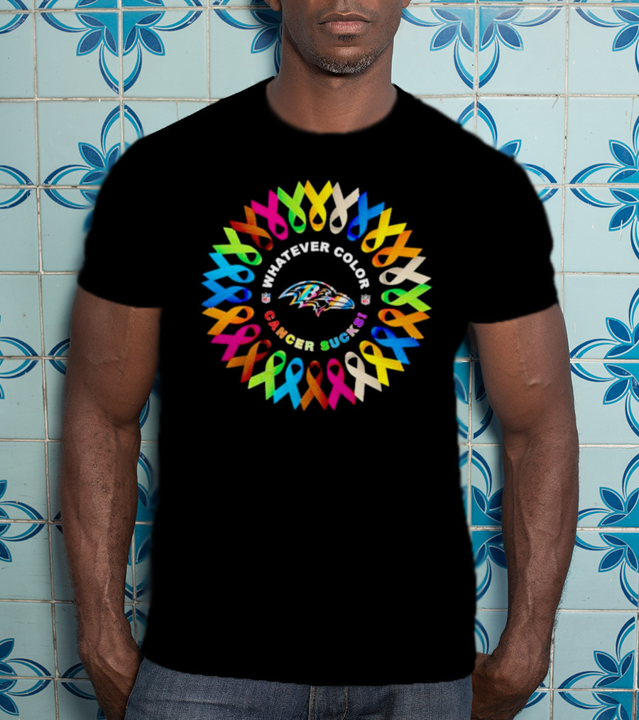 Baltimore Ravens Whatever Color Cancer Sucks Awareness Ribbons T-Shirt