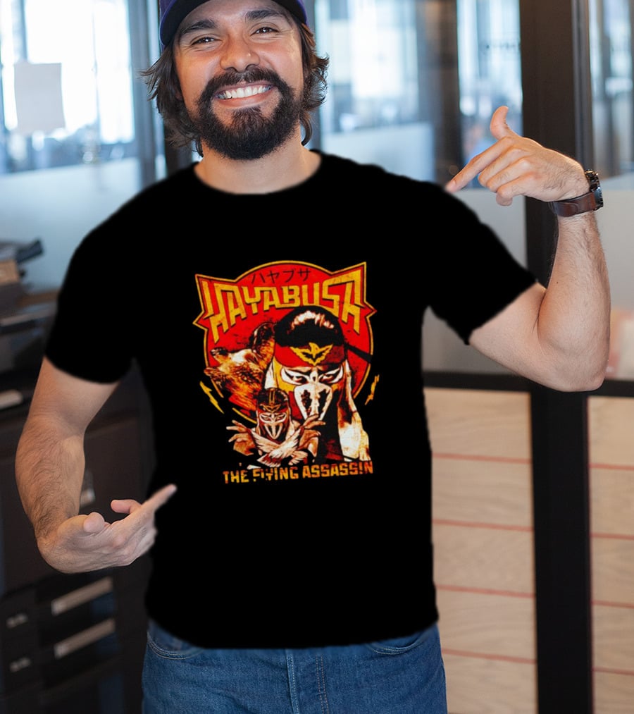 Hayabusa The Flying Assassin Ninja Warrior With Japanese Kanji And Eagle Motif T-Shirt