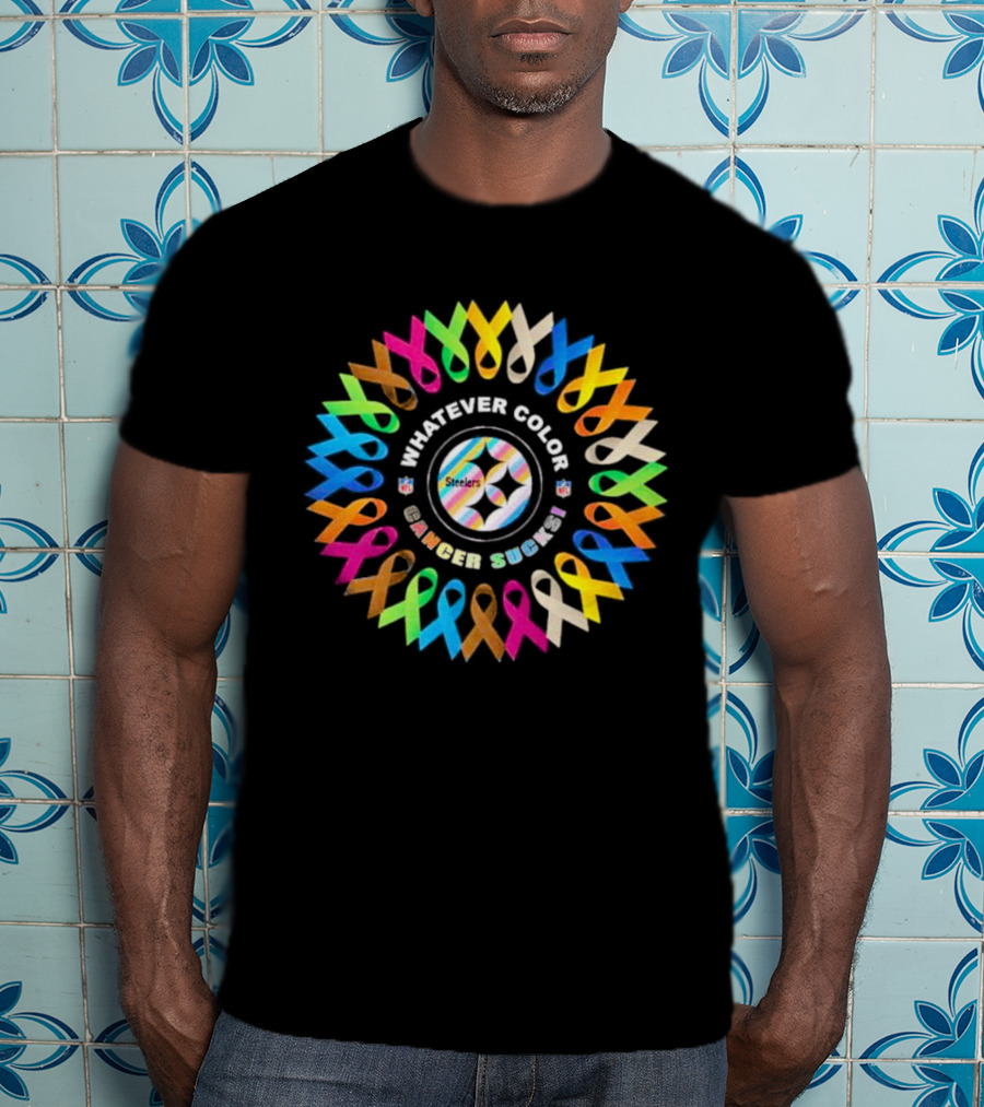 Steelers Whatever Color Cancer Sucks Ribbon Circle T-Shirt