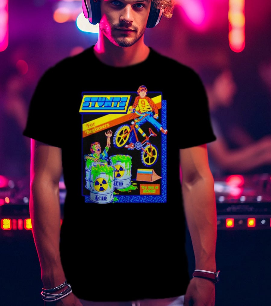 Stunts For Beginners Try This At Home Bright BMX Acid Challenge T-Shirt
