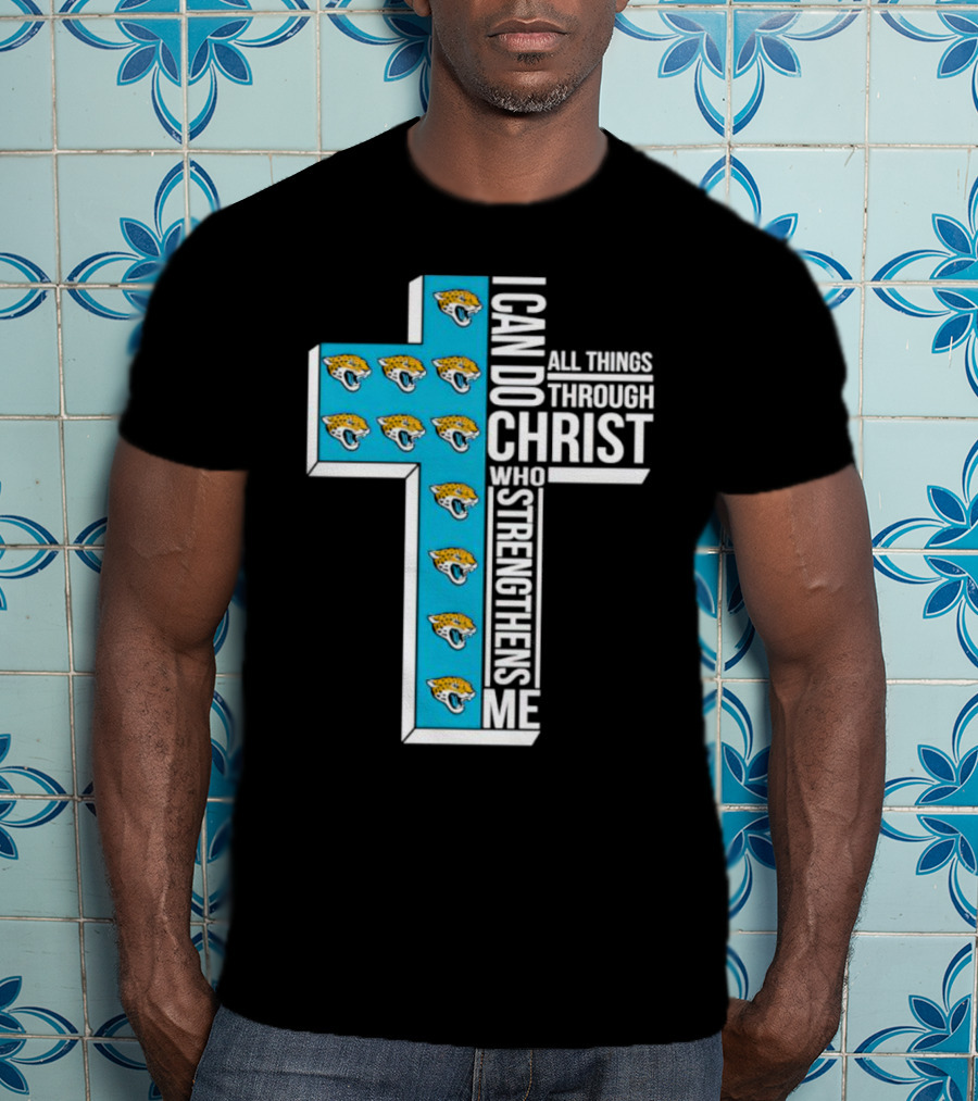 Jacksonville Jaguars Faithful Strength In Christ Cross With Team T-Shirt