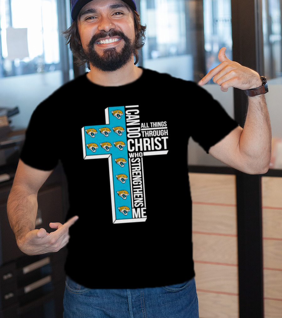 Jacksonville Jaguars Faithful Strength In Christ Cross With Team T-Shirt