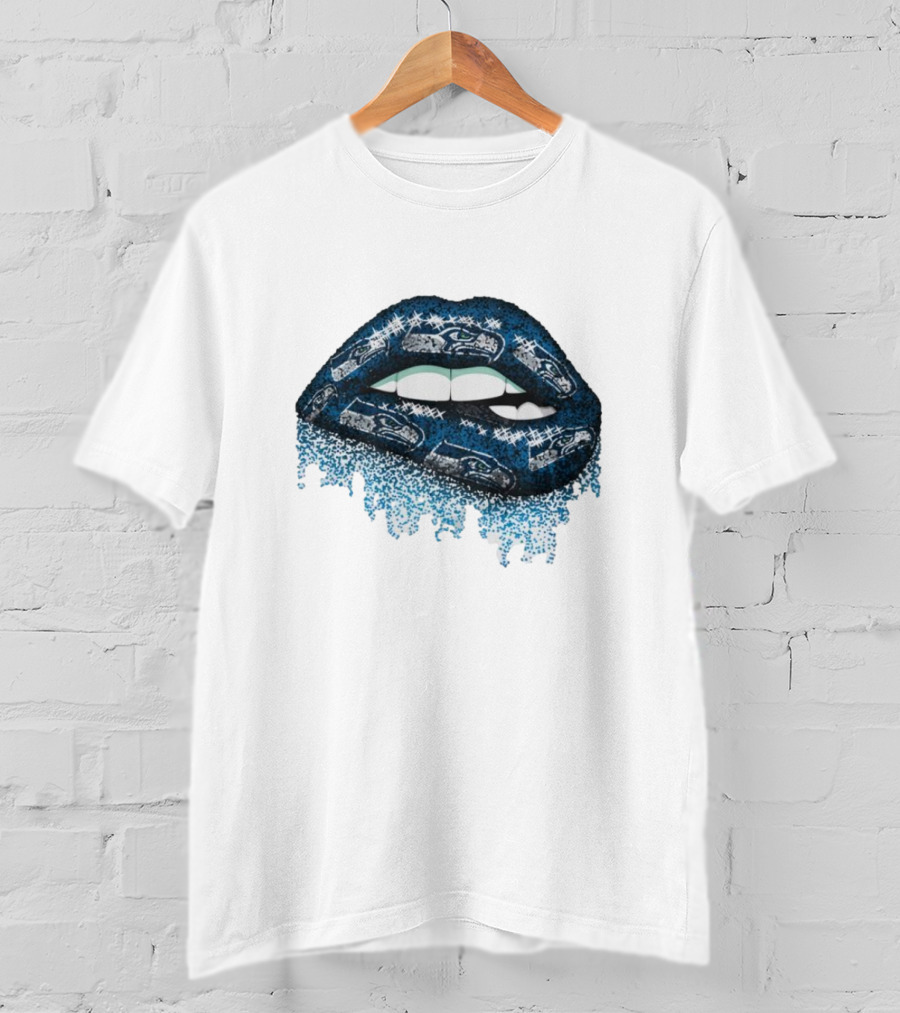 Rhinestone Lips Seattle Seahawks Logo Sparkle Fan T-Shirt