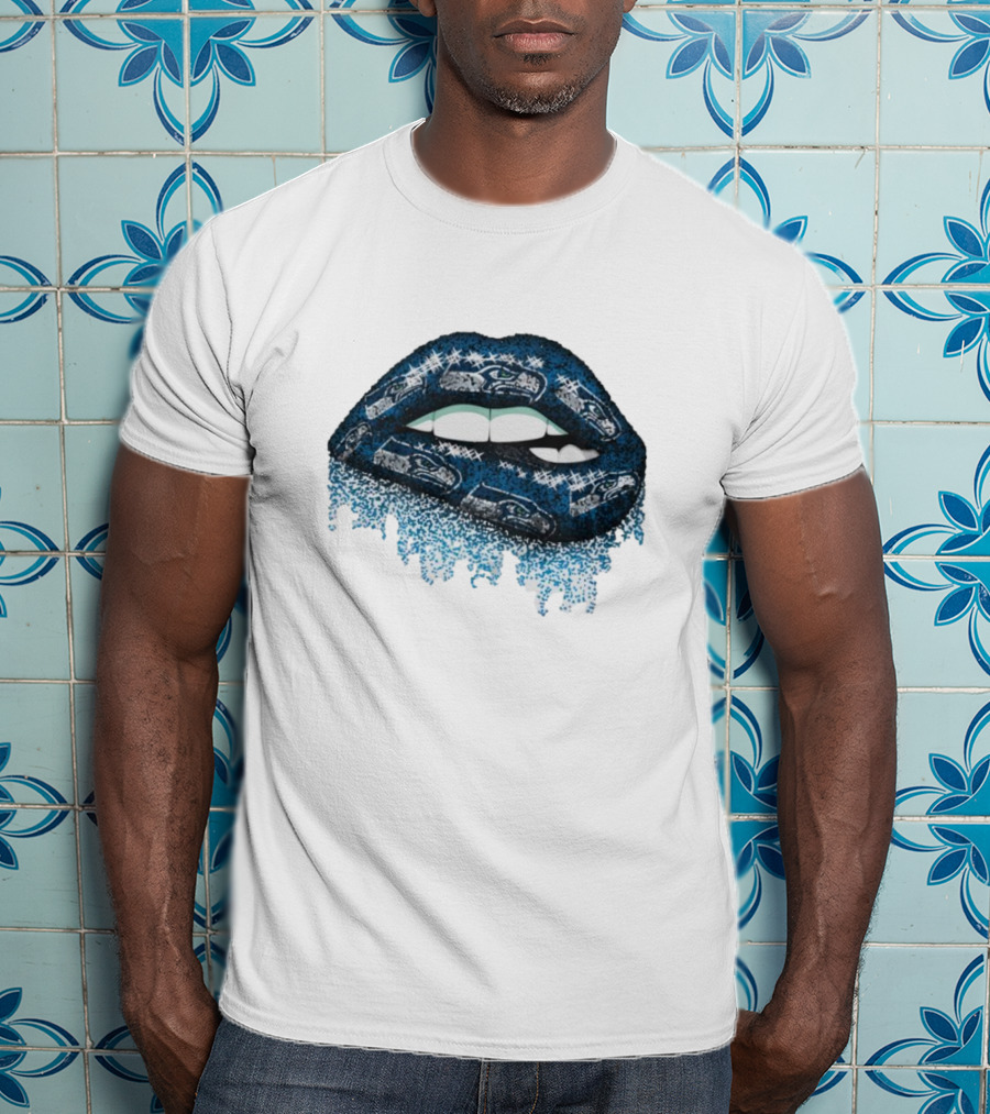 Rhinestone Lips Seattle Seahawks Logo Sparkle Fan T-Shirt