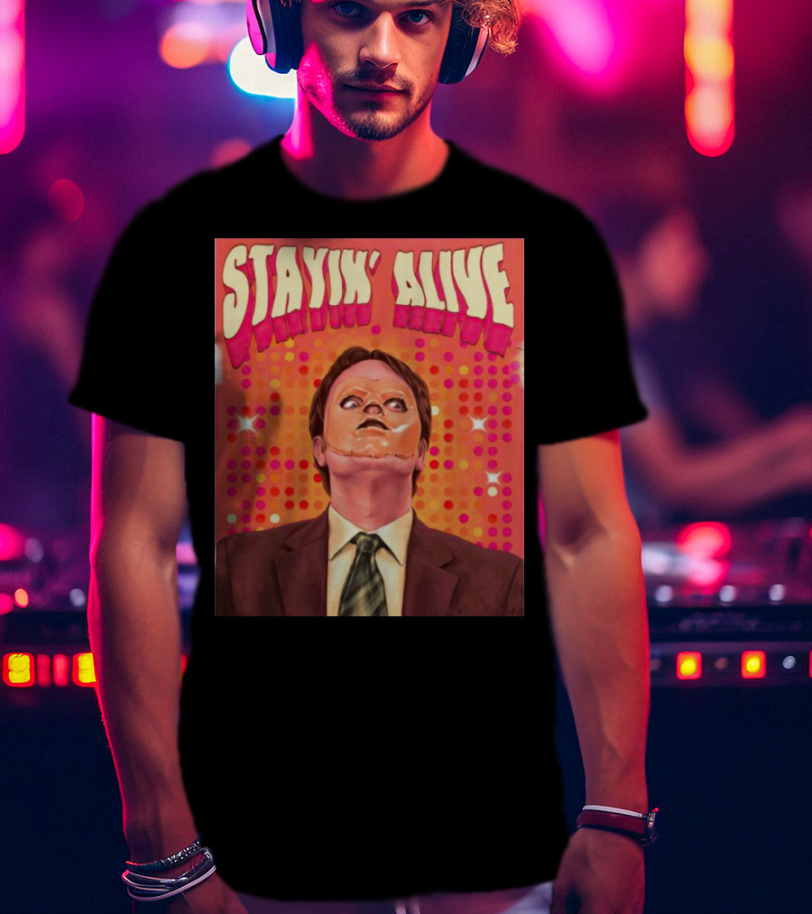 Stayin' Alive Dwight Schrute Retro Disco T-Shirt