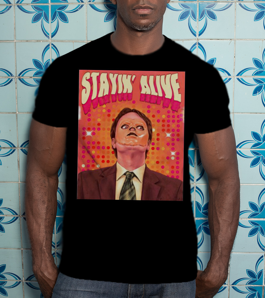 Stayin' Alive Dwight Schrute Retro Disco T-Shirt