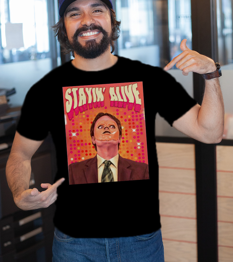 Stayin' Alive Dwight Schrute Retro Disco T-Shirt