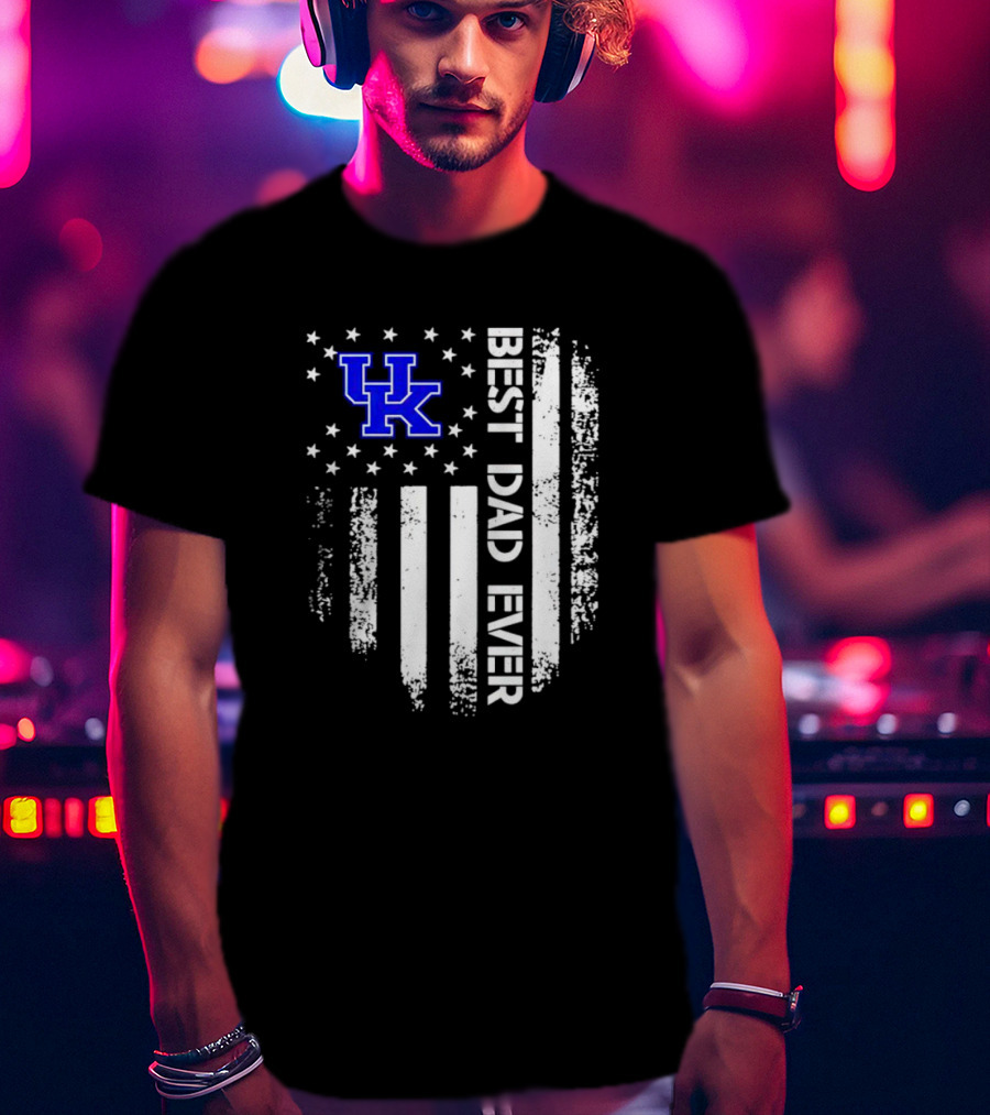 Kentucky Wildcats Best Dad Ever Vertical Stars Stripes T-Shirt
