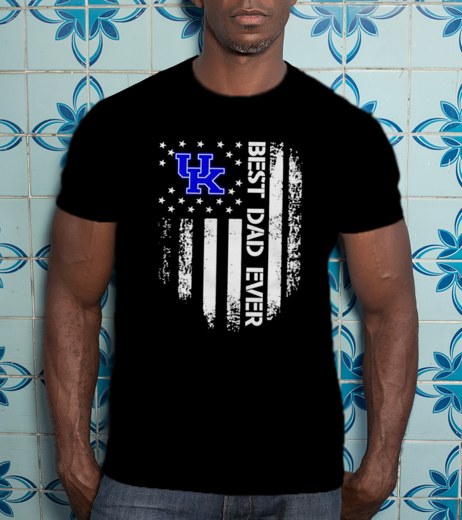 Kentucky Wildcats Best Dad Ever Vertical Stars Stripes T-Shirt