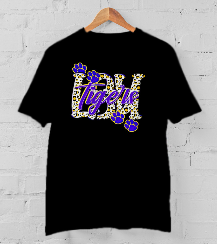 Lsu Tigers Leopard Print With Blue And Yellow Paw Prints T-Shirt