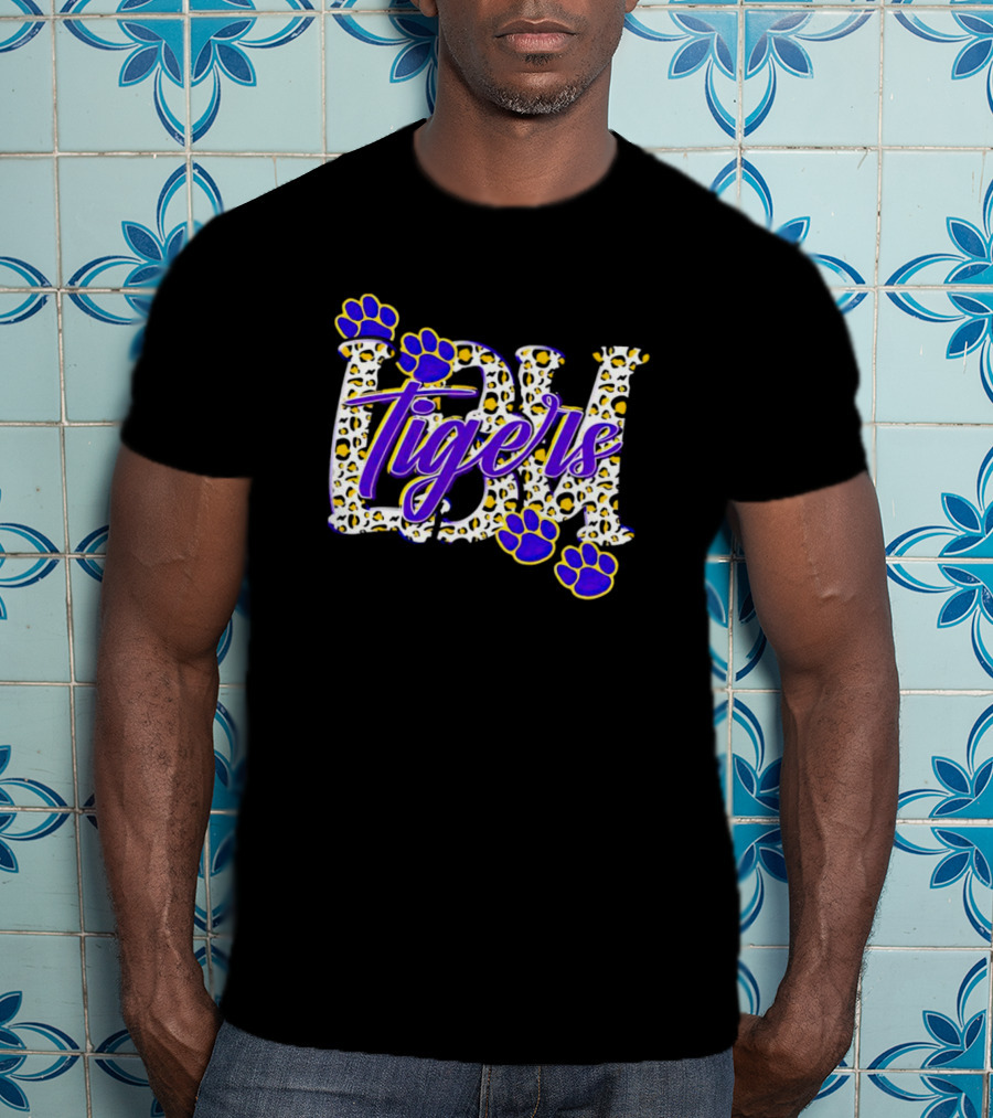 Lsu Tigers Leopard Print With Blue And Yellow Paw Prints T-Shirt