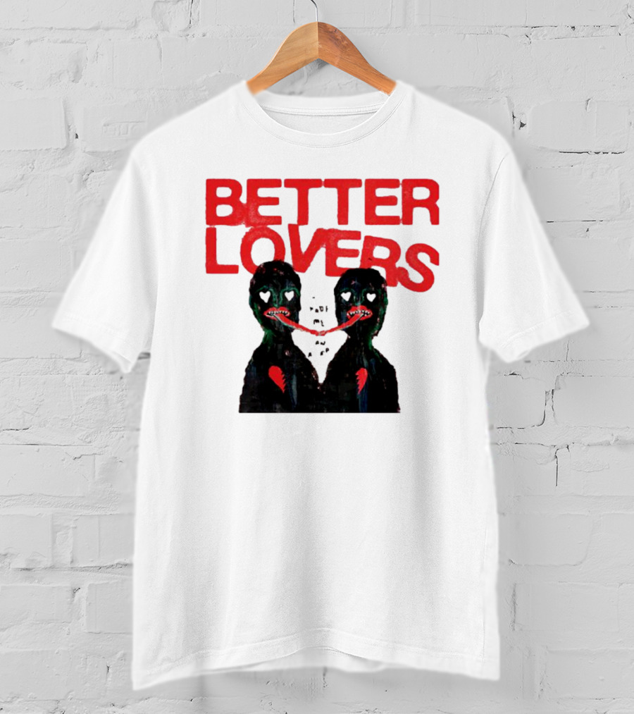 Better Lovers Distorted Figures With Textured Red Letters T-Shirt
